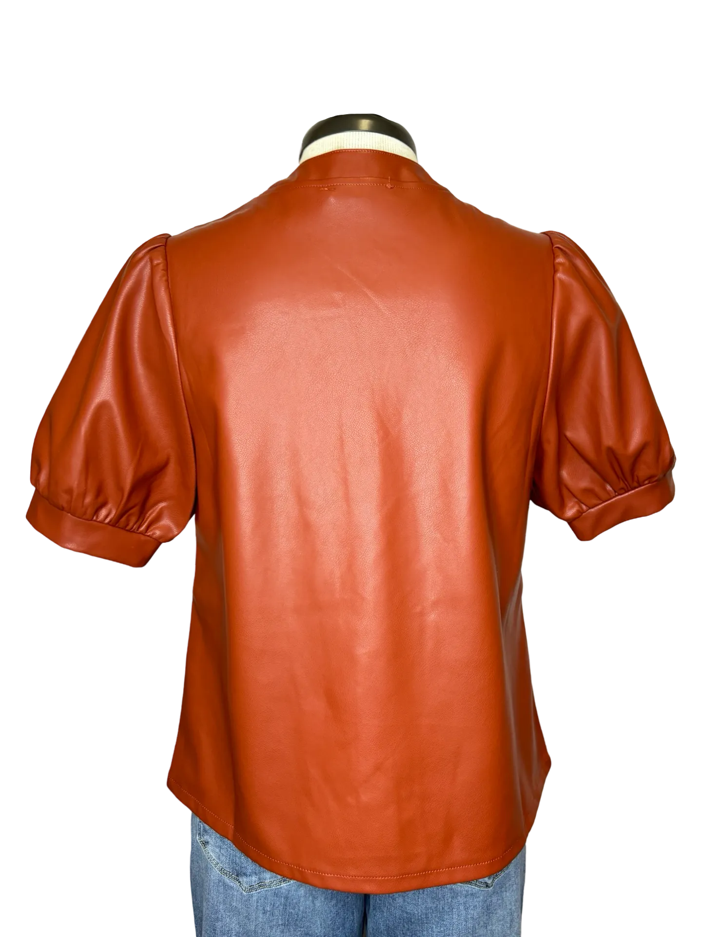 Puff Sleeve Leather Top Rust