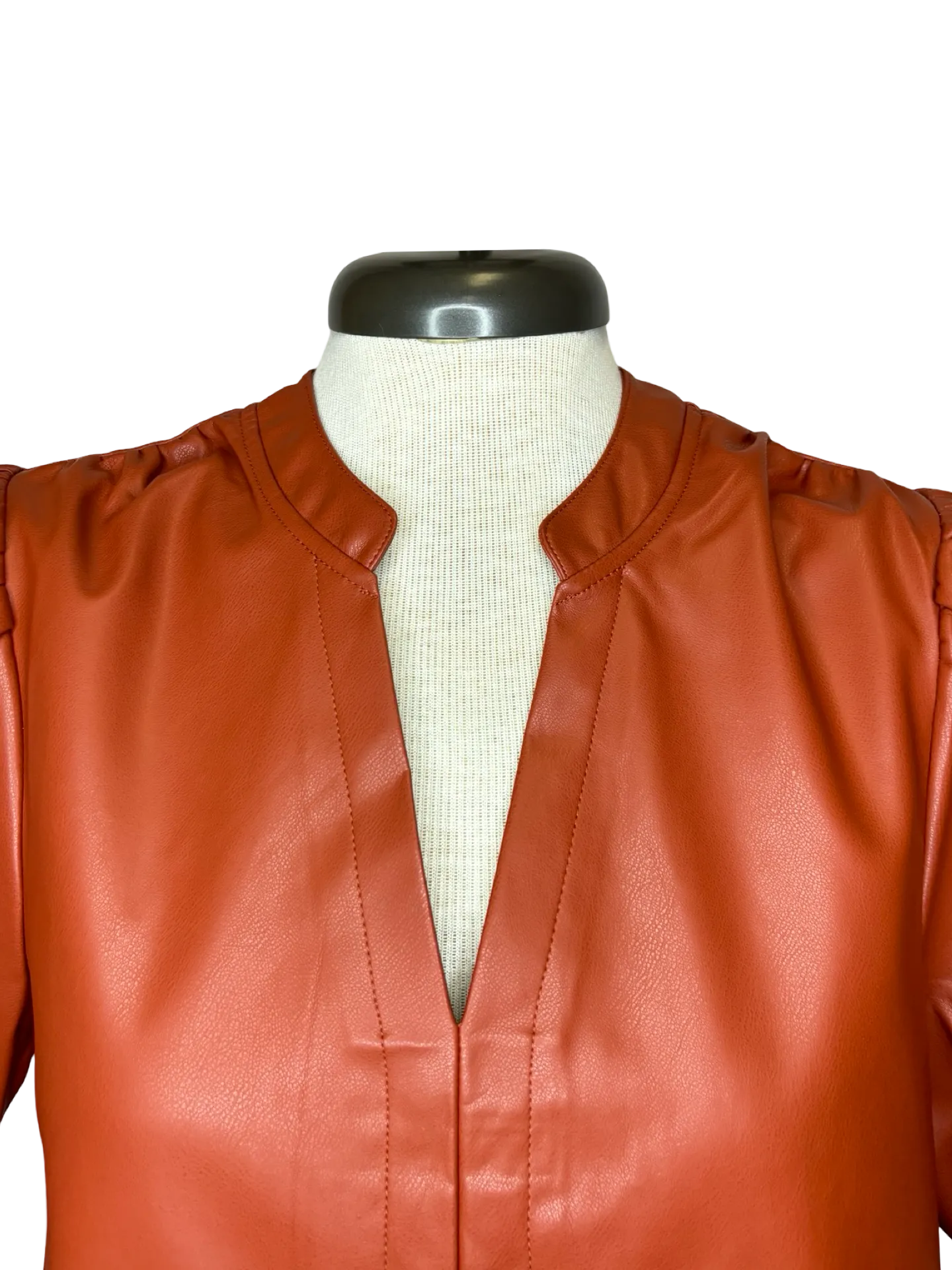 Puff Sleeve Leather Top Rust