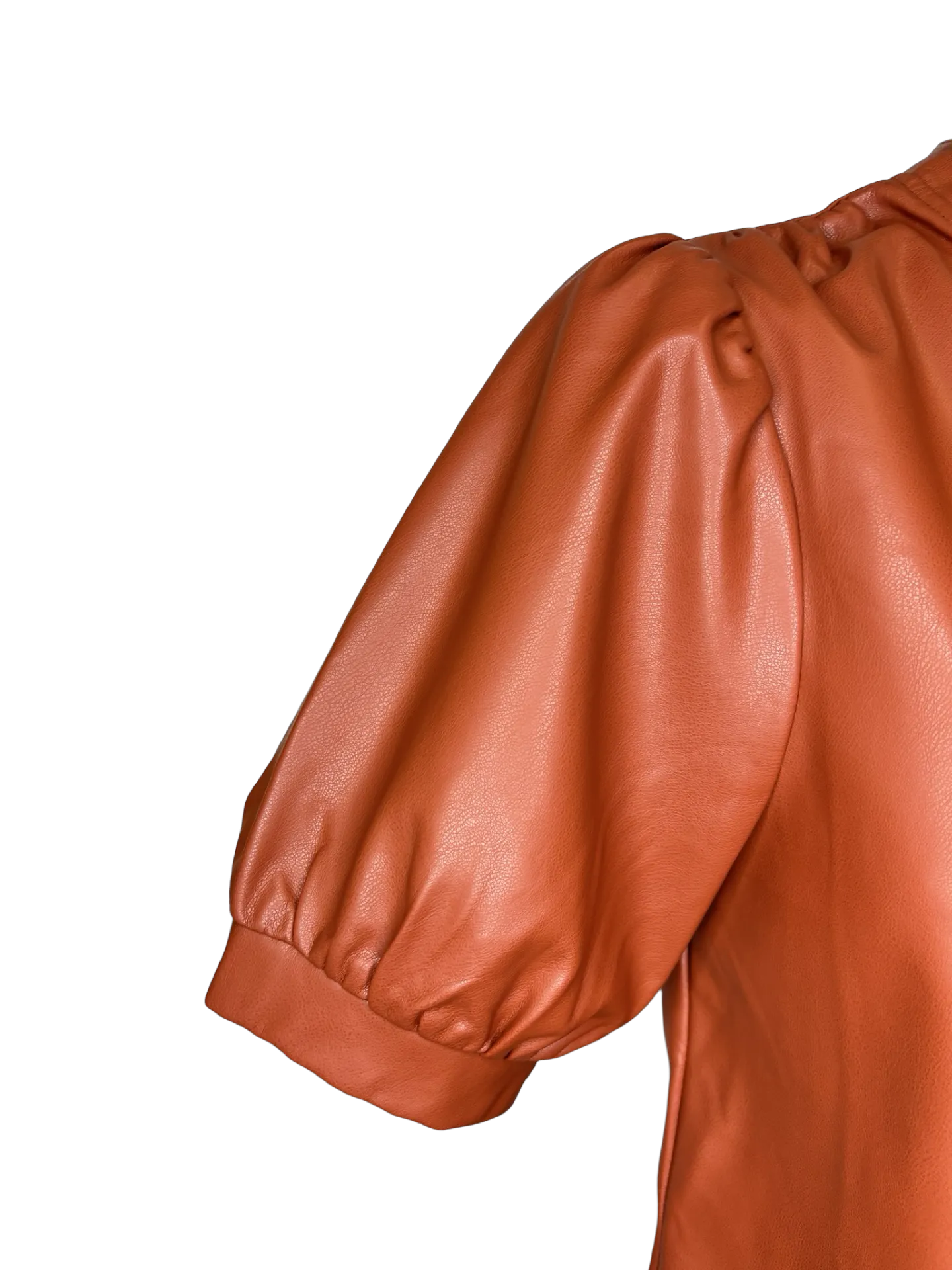 Puff Sleeve Leather Top Rust