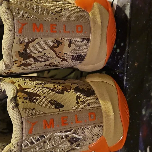 Puma Melo Kids Camouflage Sneakers with Orange Accents