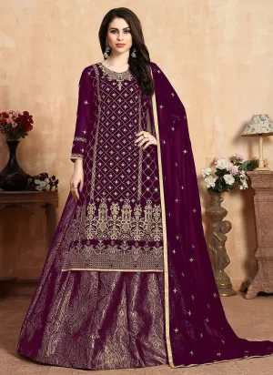 Purple Golden Wedding Lehenga Style Suit