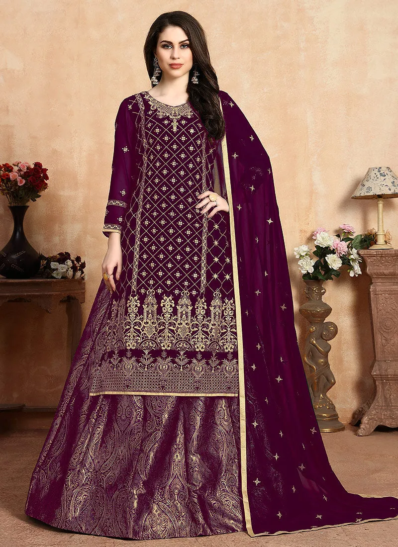 Purple Golden Wedding Lehenga Style Suit