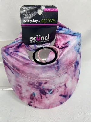 Scunci Everyday Active Comfy Stretch sporty Visor Headwrap & Elastic Purple Pink