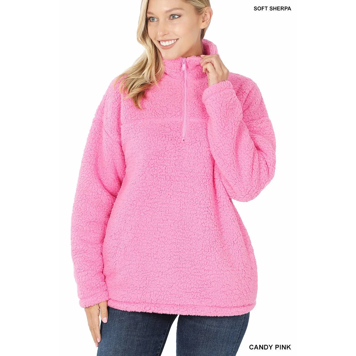 Sherpa Pull Over in Candy Pink