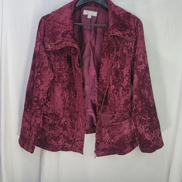 Simonton Says Cranberry Crushed Velvet Blazer Jacket 1X whimsigoth vampire