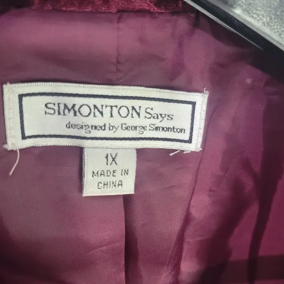 Simonton Says Cranberry Crushed Velvet Blazer Jacket 1X whimsigoth vampire