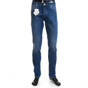 Slim Fit Five Pocket Jeans Trousers In Medium Blue Denim