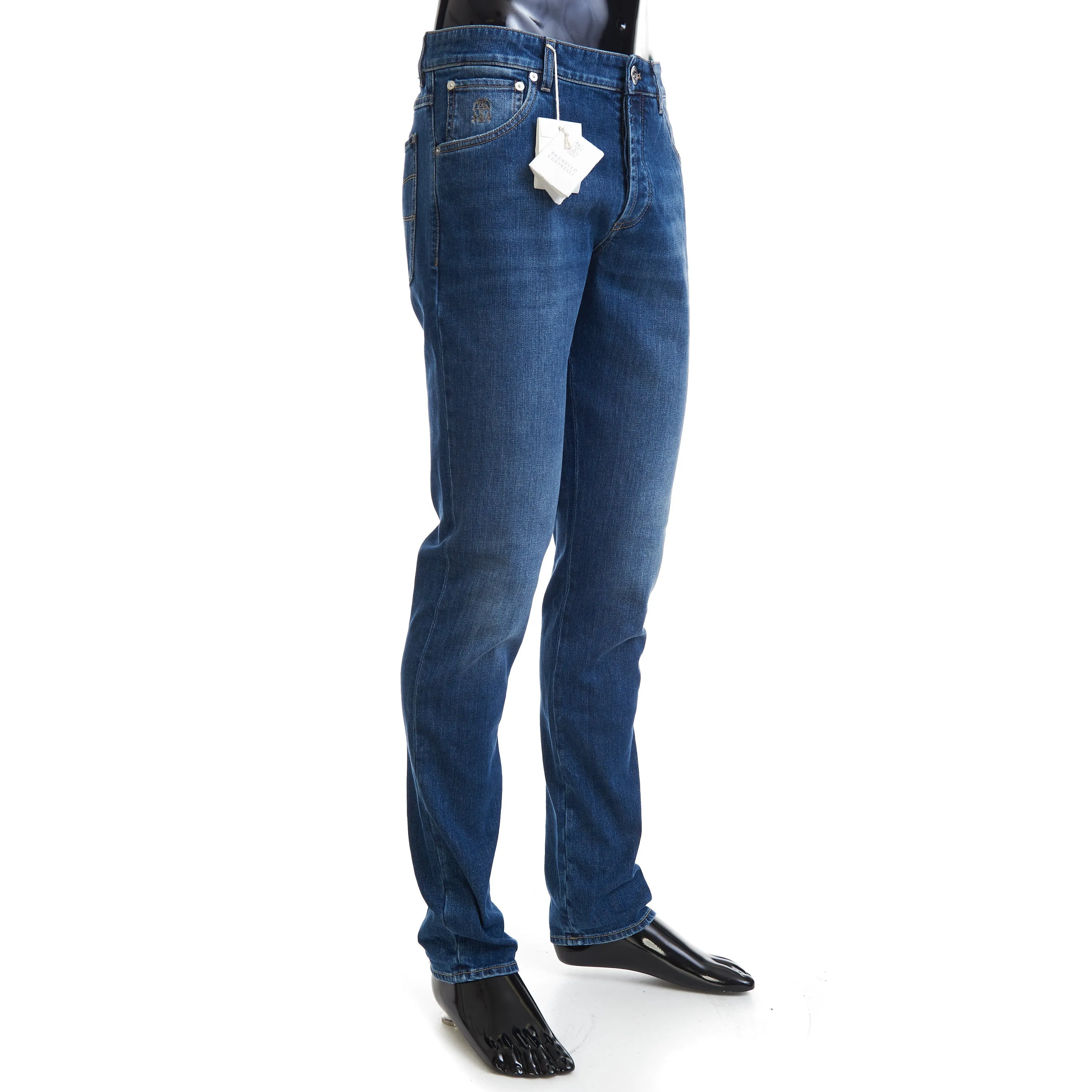 Slim Fit Five Pocket Jeans Trousers In Medium Blue Denim