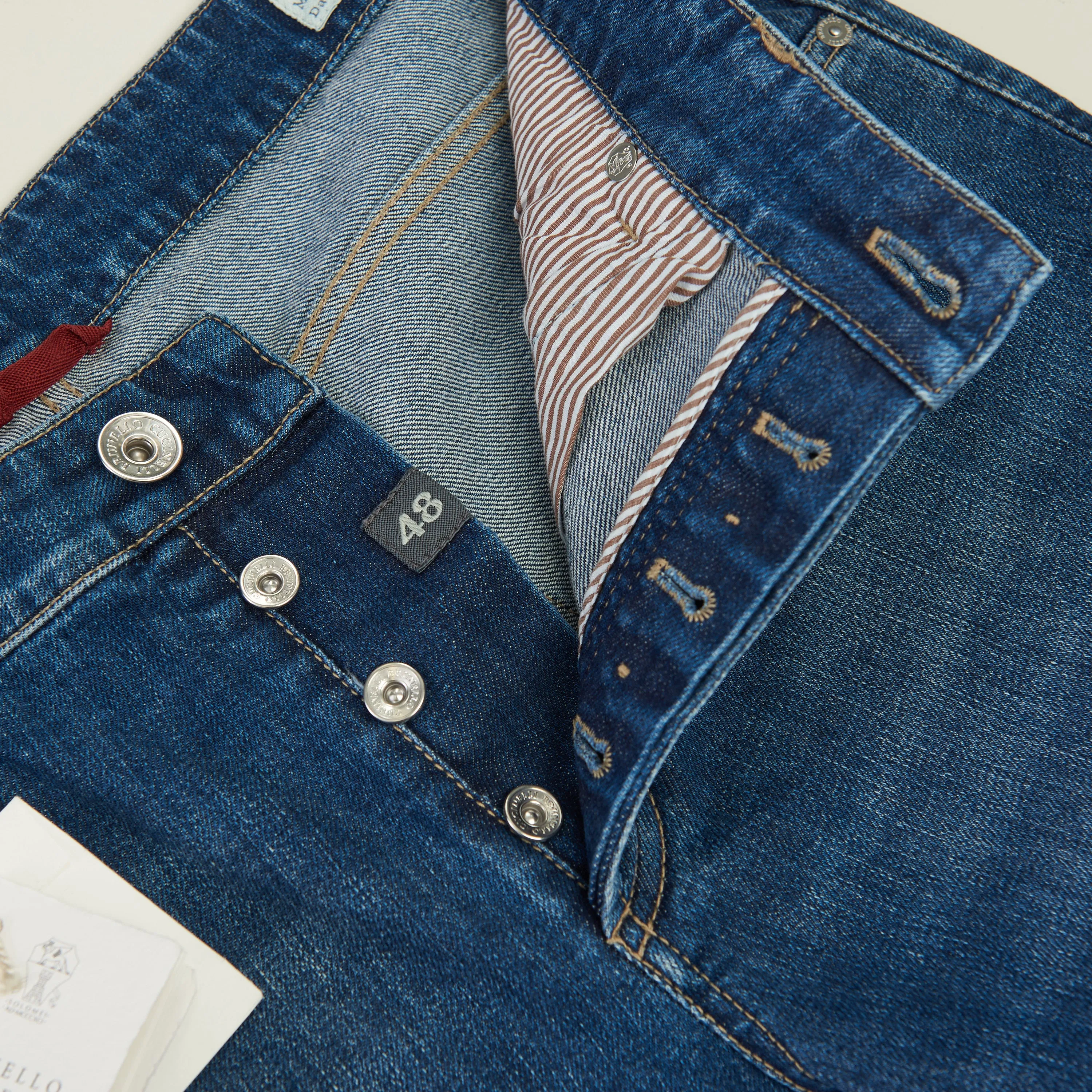 Slim Fit Five Pocket Jeans Trousers In Medium Blue Denim