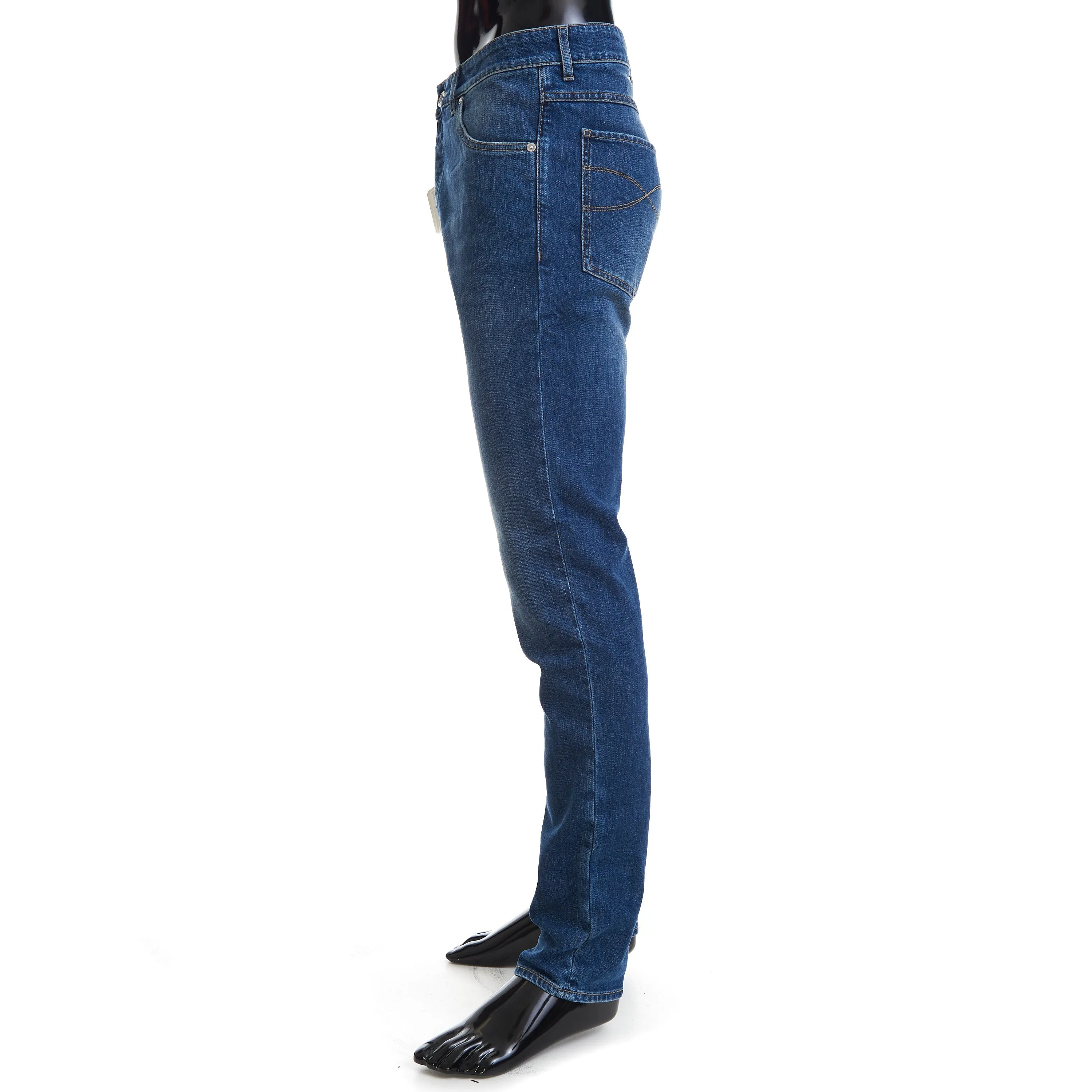Slim Fit Five Pocket Jeans Trousers In Medium Blue Denim