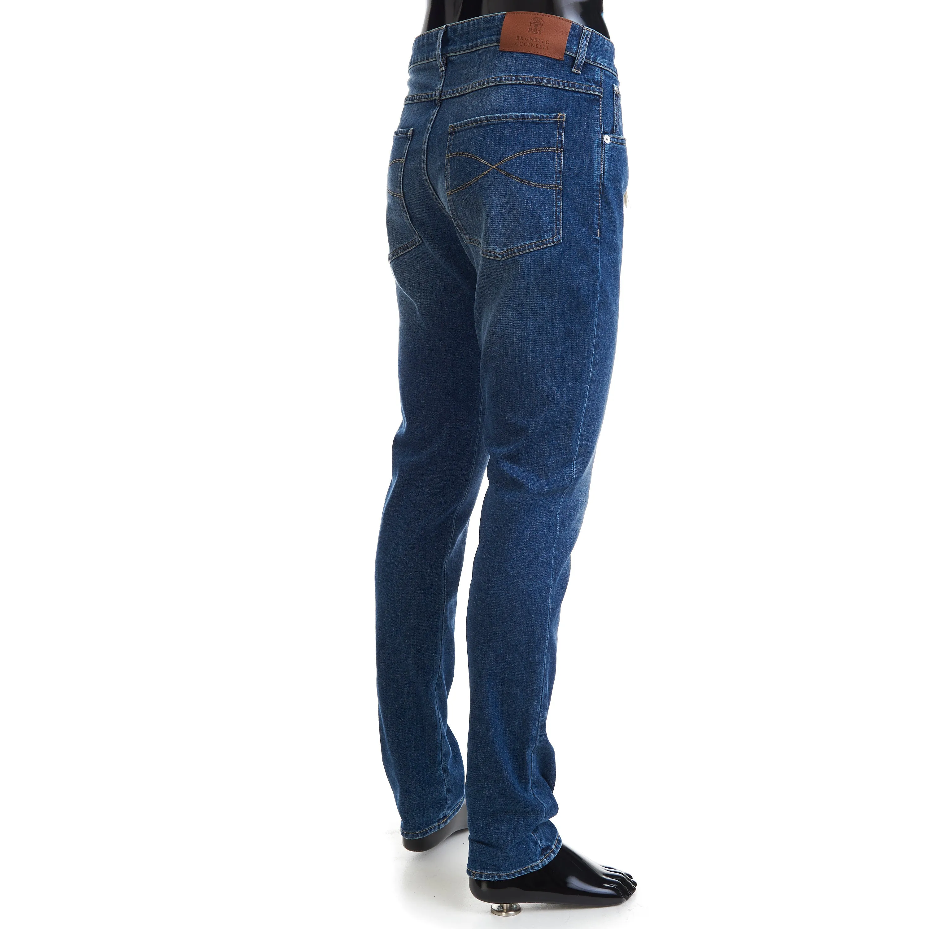 Slim Fit Five Pocket Jeans Trousers In Medium Blue Denim