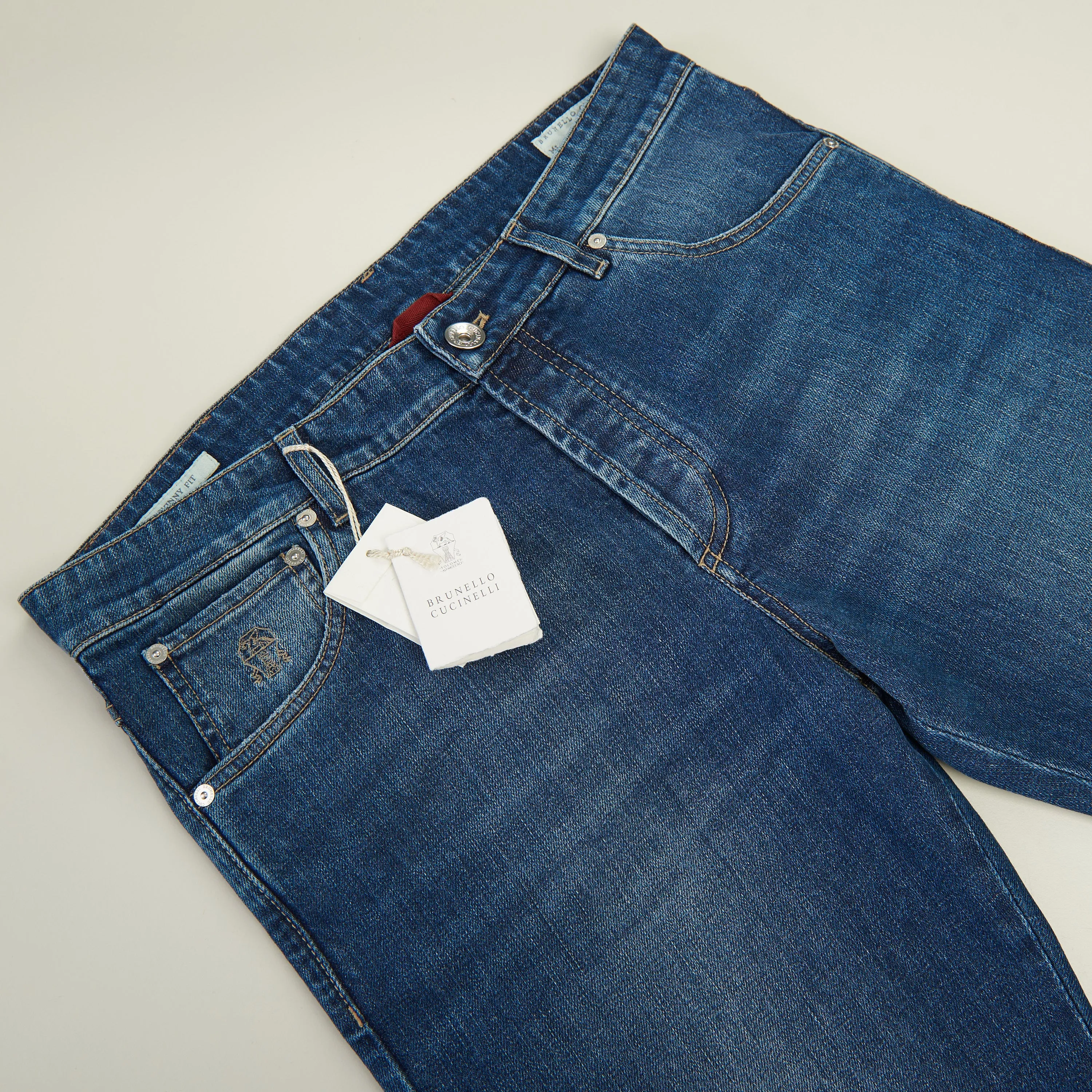 Slim Fit Five Pocket Jeans Trousers In Medium Blue Denim