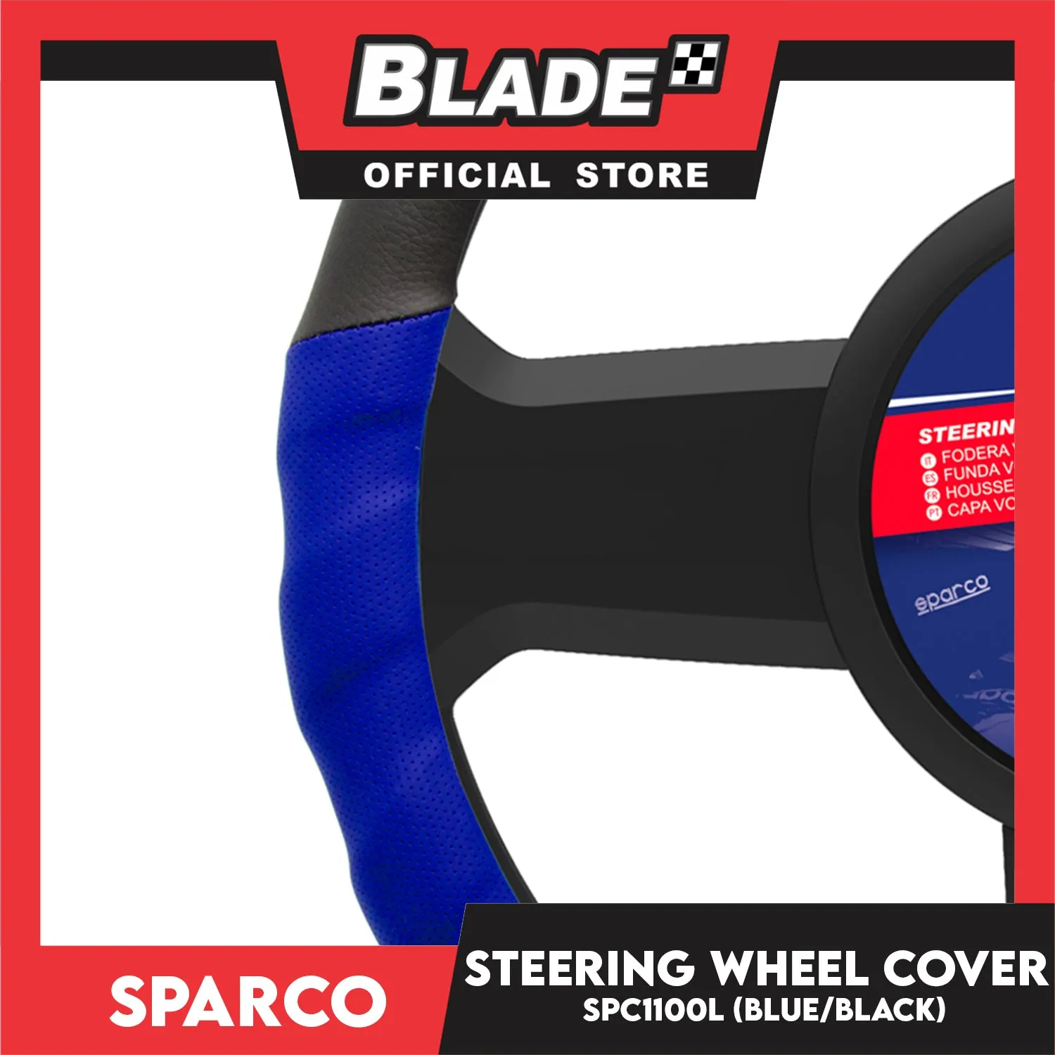 Sparco Steering Wheel Cover-(Black/Blue)  SPC1100L for Toyota, Mitsubishi, Honda, Hyundai, Ford, Nissan, Suzuki, Isuzu, Kia, MG and more