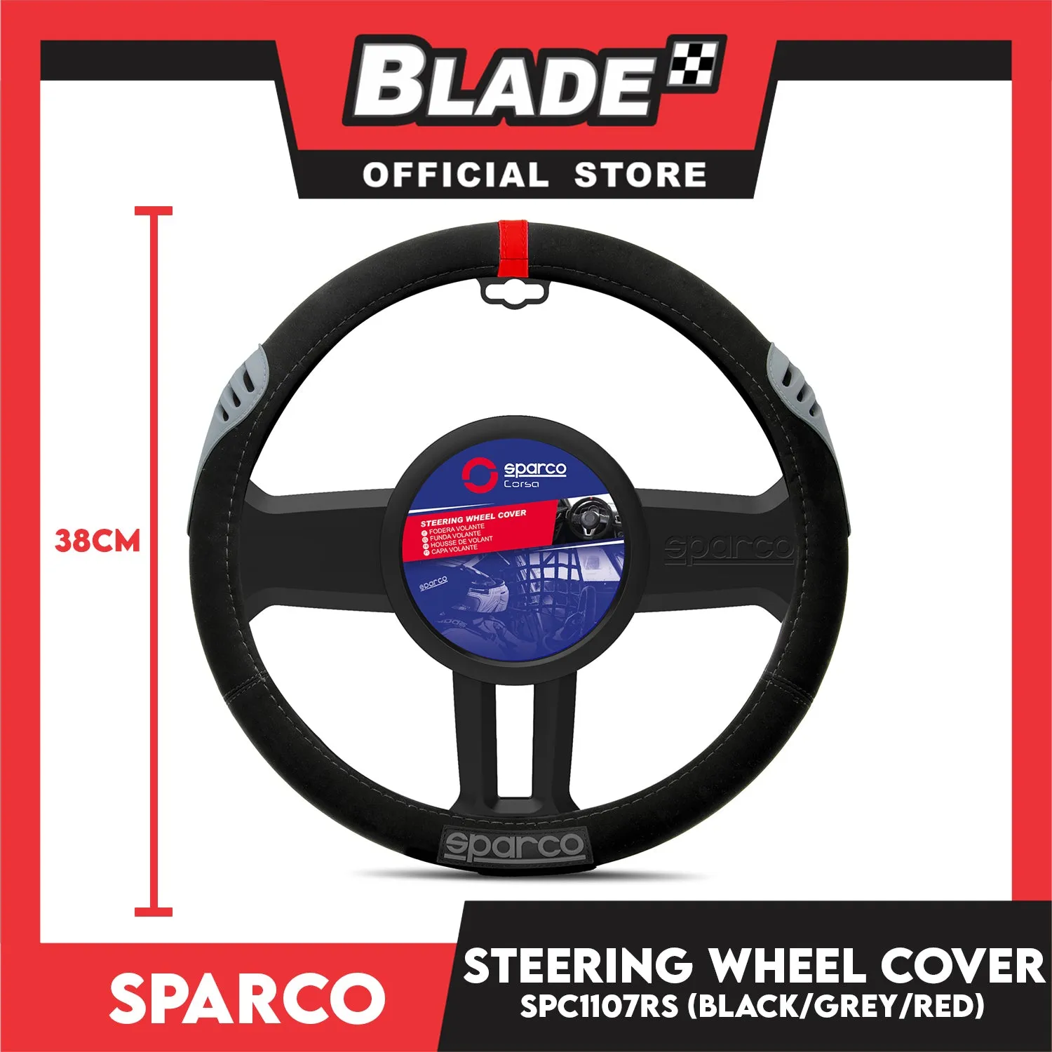 Sparco Steering Wheel Cover SPC1107RS (Black/Red) for Toyota, Mitsubishi, Honda, Hyundai, Ford, Nissan, Suzuki, Isuzu, Kia, MG and more