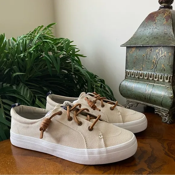 Sperry Crest Vibe Linen Oat Sneakers 7 (W)