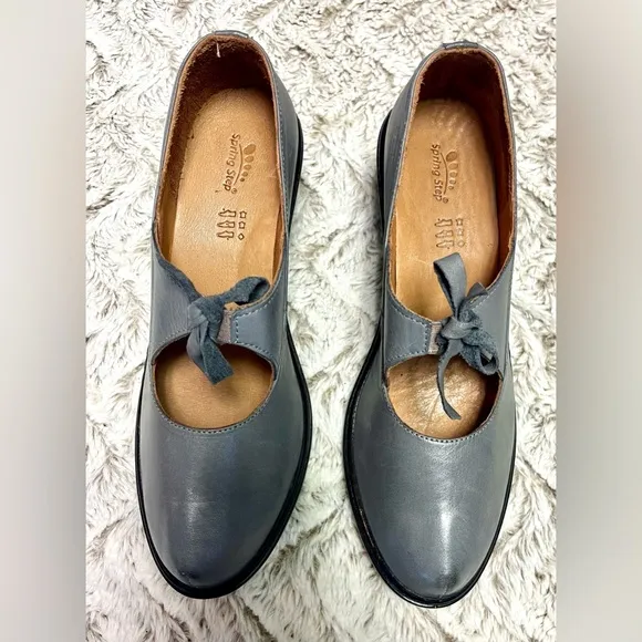 Spring Step Welch Grey Leather Mary Janes Bohemian Timeless Feminine Size 10