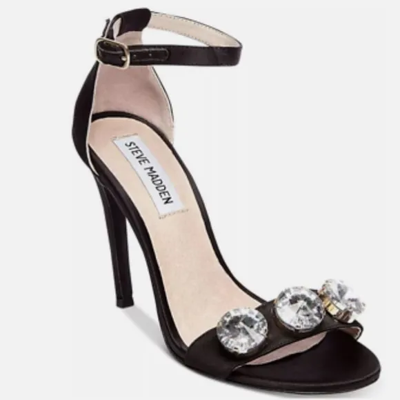 Steve Madden Fabulous Jeweled Black Satin Stiletto Heels 8.5 NEW