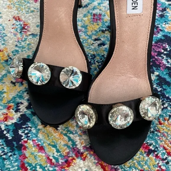 Steve Madden Fabulous Jeweled Black Satin Stiletto Heels 8.5 NEW