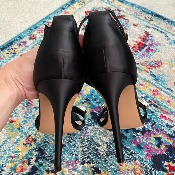 Steve Madden Fabulous Jeweled Black Satin Stiletto Heels 8.5 NEW