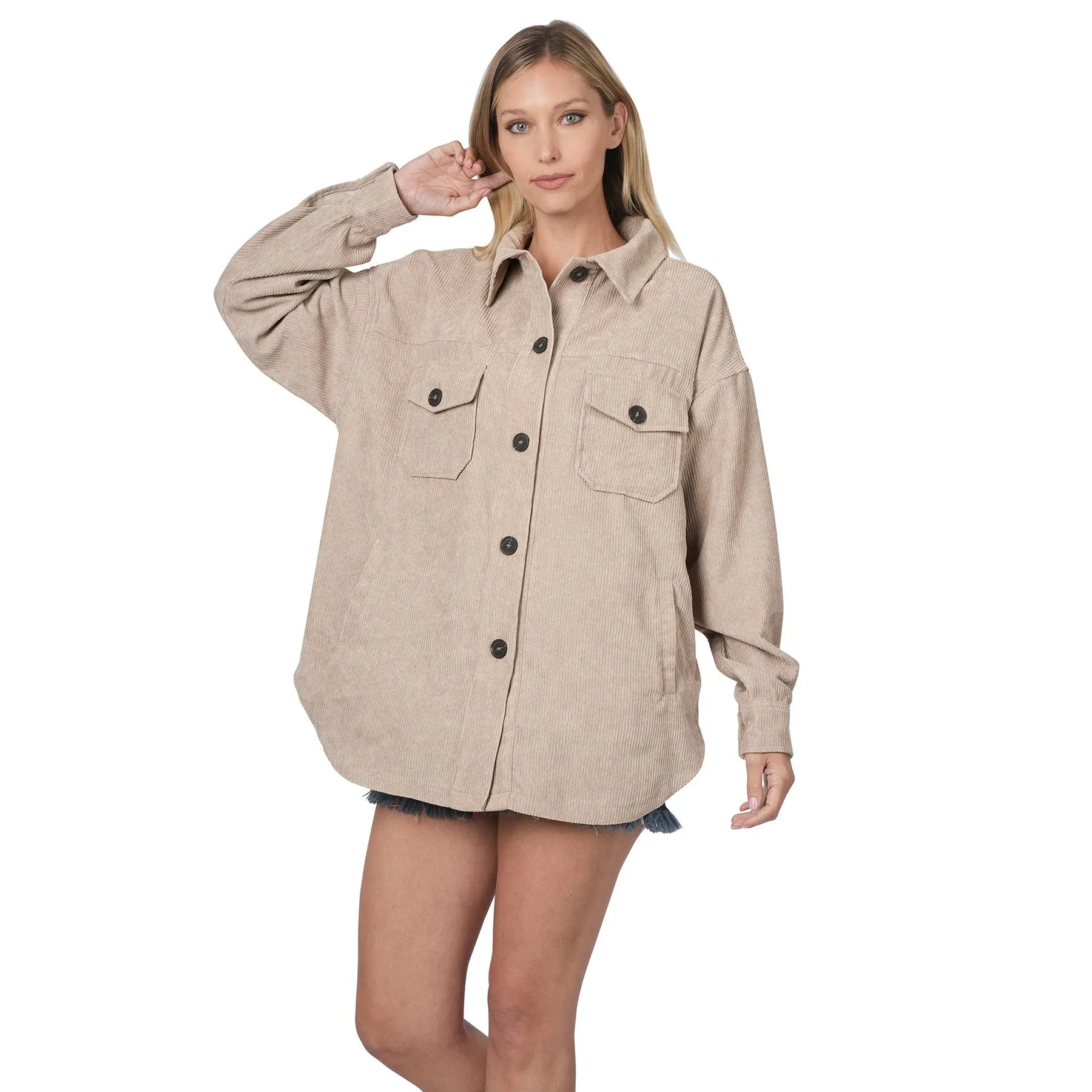 Stopping Traffic Corduroy Shacket in Lite Mocha