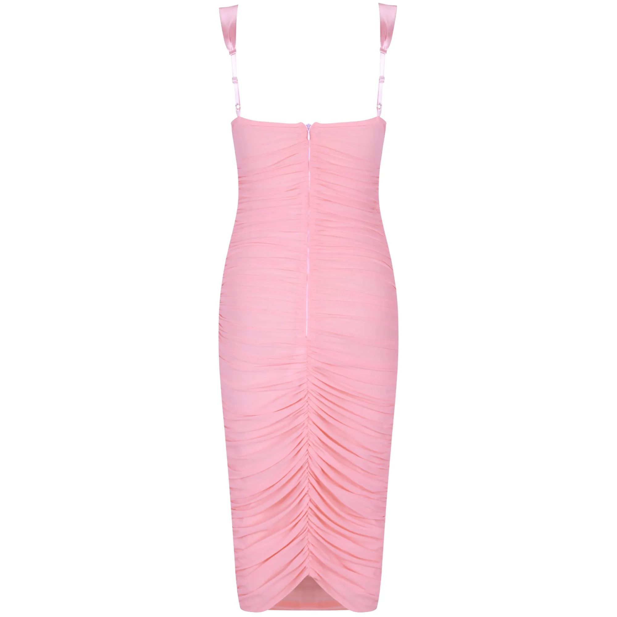 Strappy Sleeveless Wrinkled Over Knee Bodycon Dress FLY19260