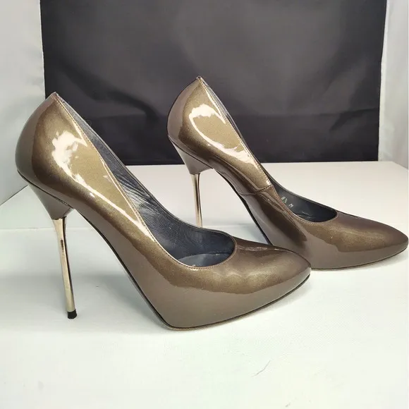 Stuart Weitzman Iron Quasar Pump Heels Size 8.5 Bronze Metallic Silver