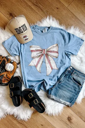 Sweet & Sporty Baseball Bow Graphic Tee - Washed Denim