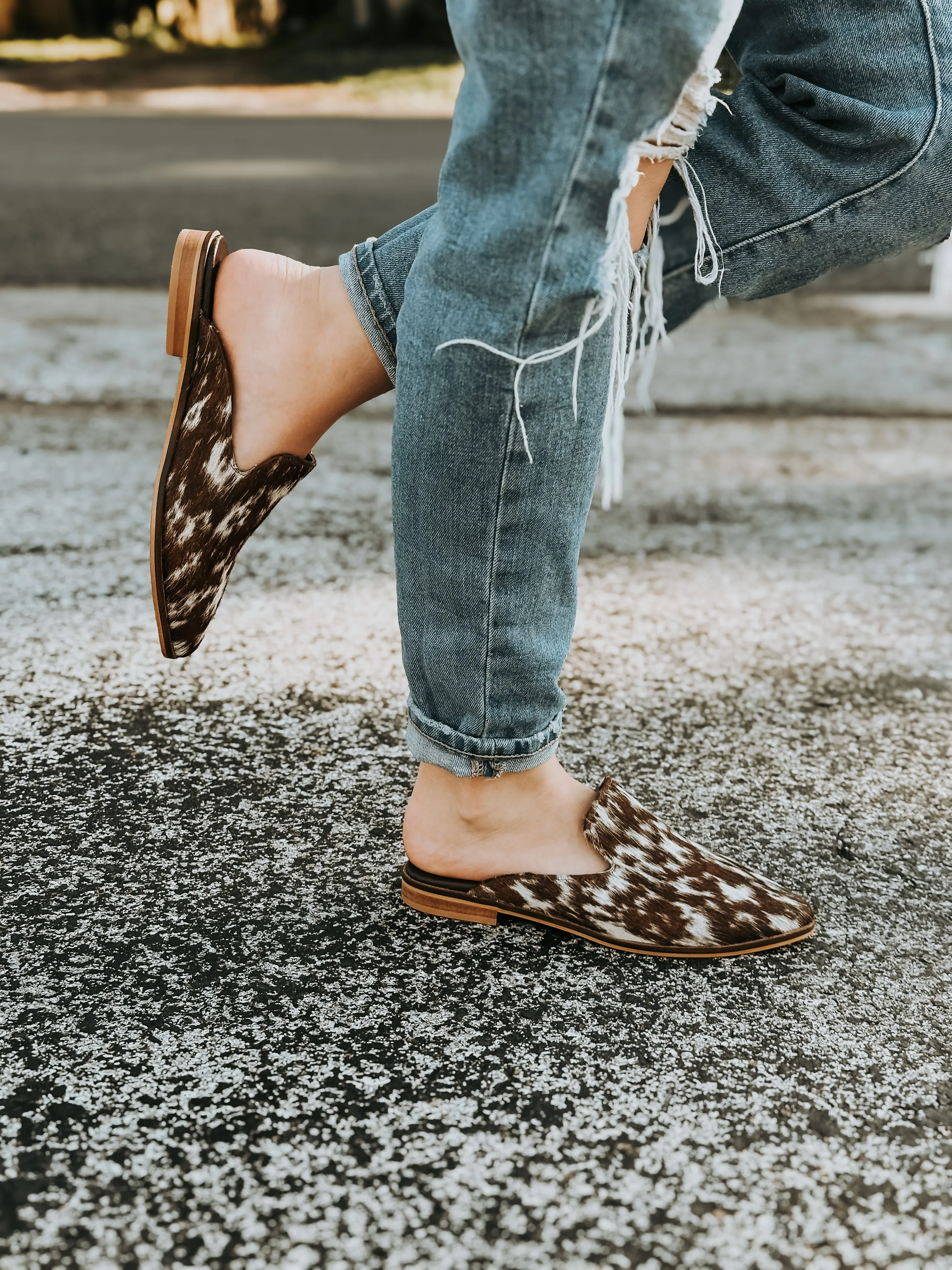 The Adair Chocolate Cowhide Mules