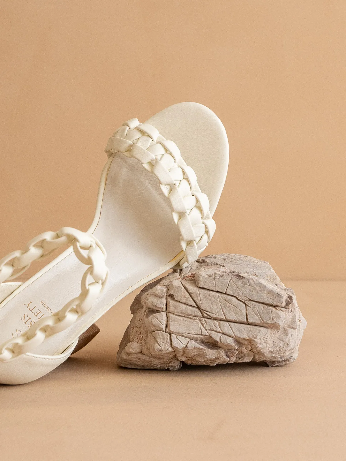 The Melody | White Braided Two Band Block Heel