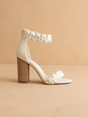 The Melody | White Braided Two Band Block Heel