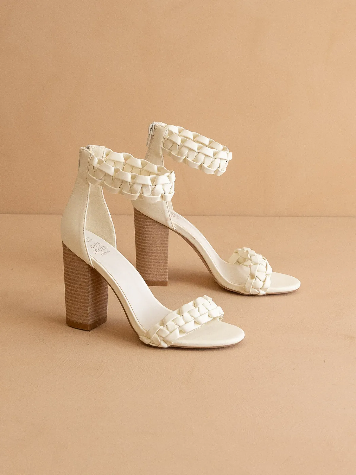 The Melody | White Braided Two Band Block Heel