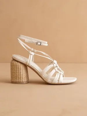 The Monza | White Strappy Basket Weave Heel