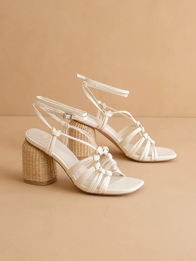 The Monza | White Strappy Basket Weave Heel
