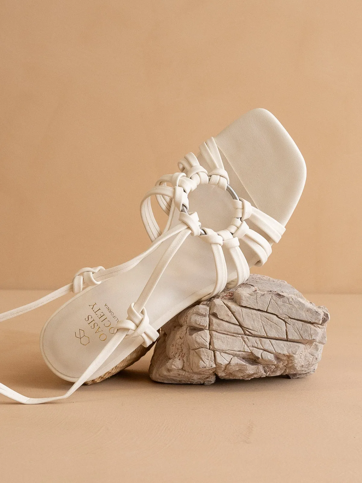 The Monza | White Strappy Basket Weave Heel