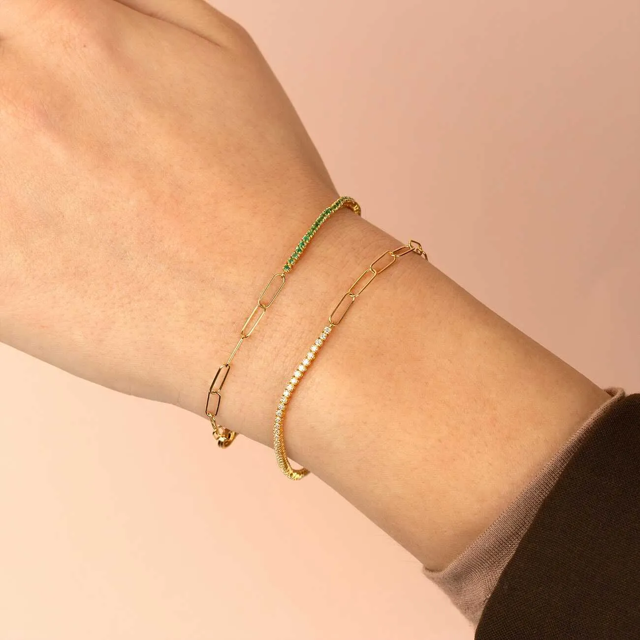 Thin Gemstone X Tennis Link Bracelet 14K
