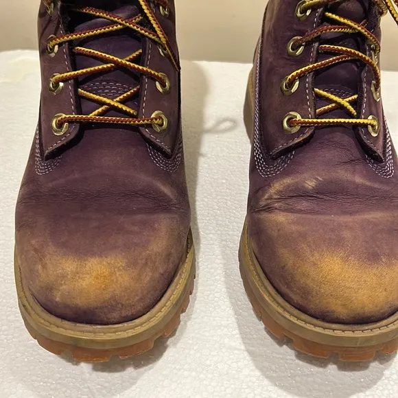 Timberland boys lace up construction boots kids size 5.5 purplish burgundy beige