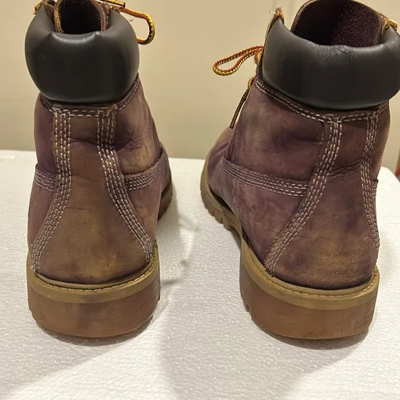 Timberland boys lace up construction boots kids size 5.5 purplish burgundy beige