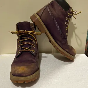 Timberland boys lace up construction boots kids size 5.5 purplish burgundy beige