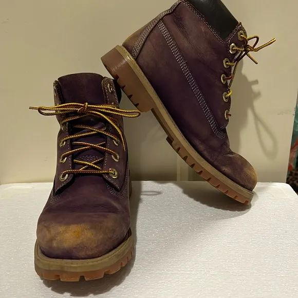 Timberland boys lace up construction boots kids size 5.5 purplish burgundy beige