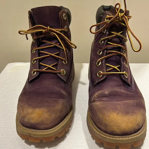 Timberland boys lace up construction boots kids size 5.5 purplish burgundy beige