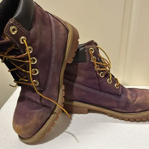 Timberland boys lace up construction boots kids size 5.5 purplish burgundy beige