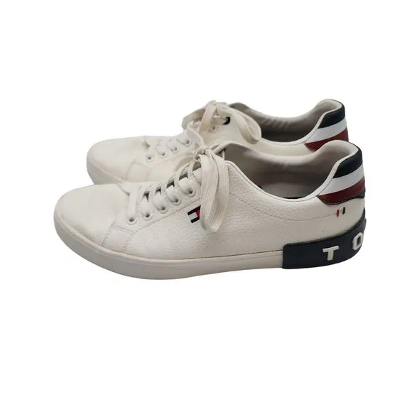 Tommy Hilfiger Rezz Mens White Leather Synthetic Lace Up Sneakers Sz 9.5