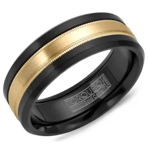 Torque Black Cobalt & Gold Collection 7.5MM Wedding Band with 14K Yellow Gold Carved Center CB035MY75