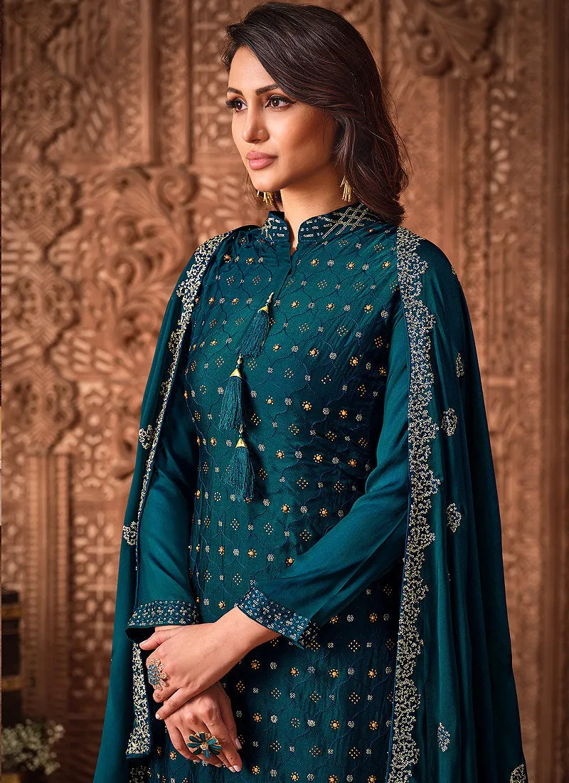 Turquoise Sequence Embroidered Gharara Suit