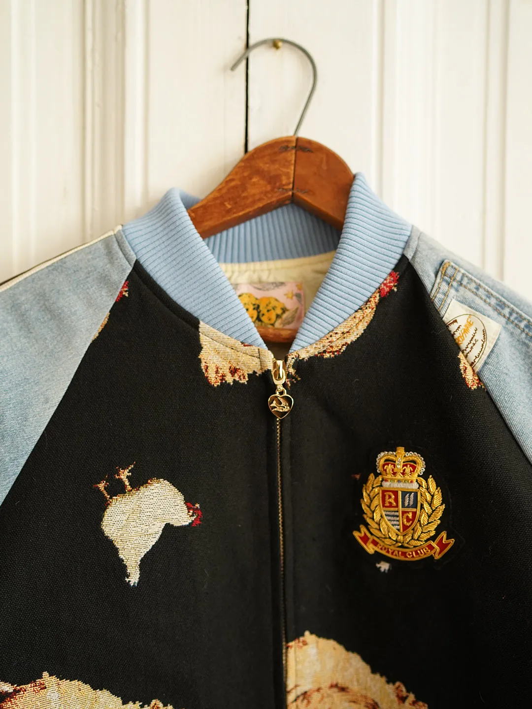 Unlogical Poem Sporty Style Denim Patchwork Yarn-dyed Souvenir Jacket