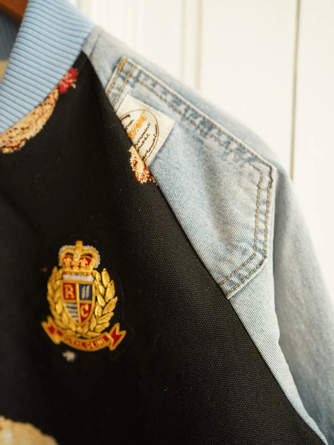 Unlogical Poem Sporty Style Denim Patchwork Yarn-dyed Souvenir Jacket