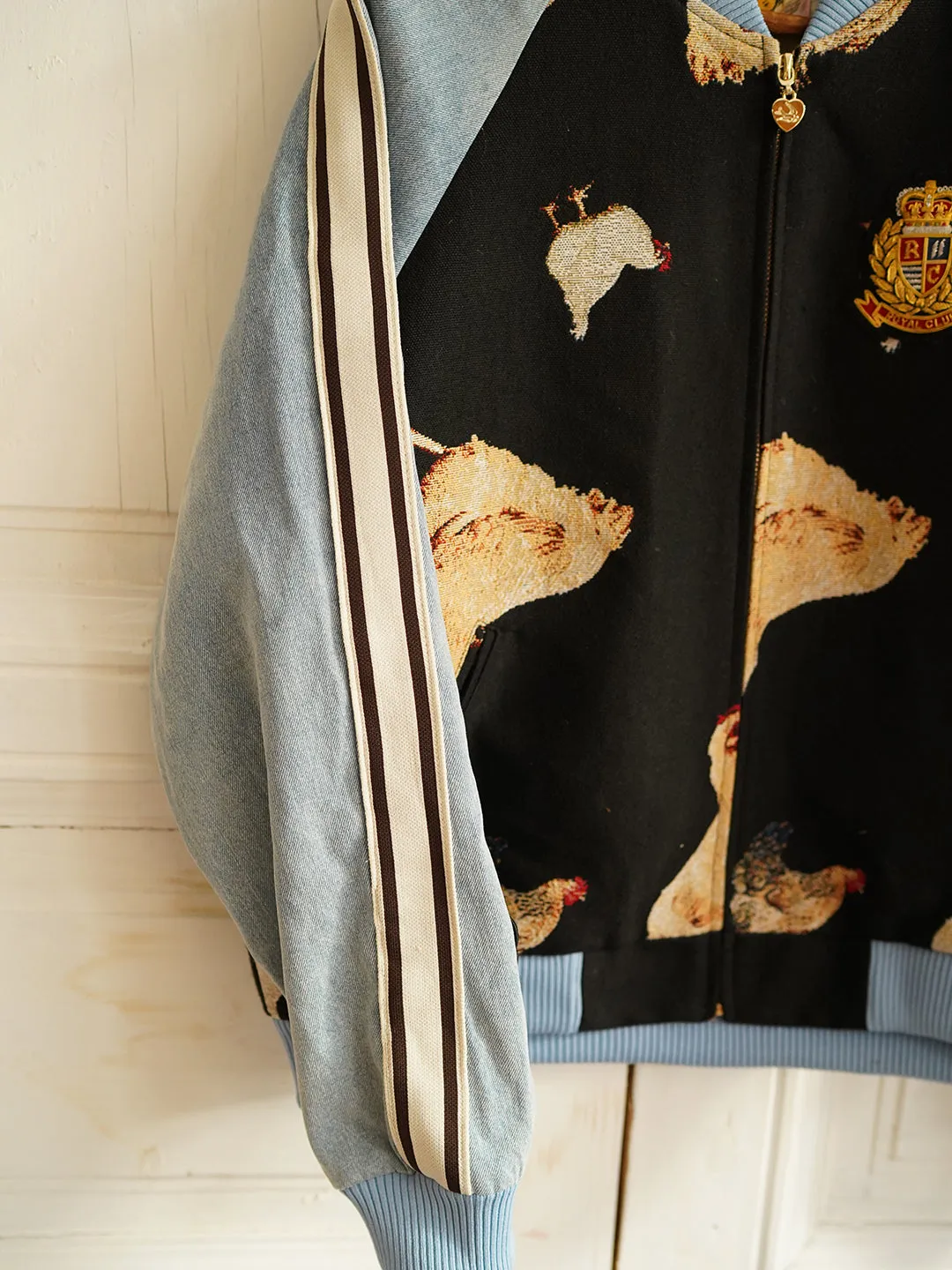 Unlogical Poem Sporty Style Denim Patchwork Yarn-dyed Souvenir Jacket