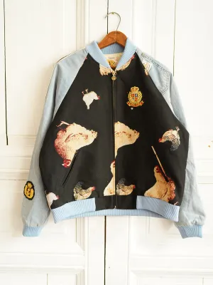 Unlogical Poem Sporty Style Denim Patchwork Yarn-dyed Souvenir Jacket