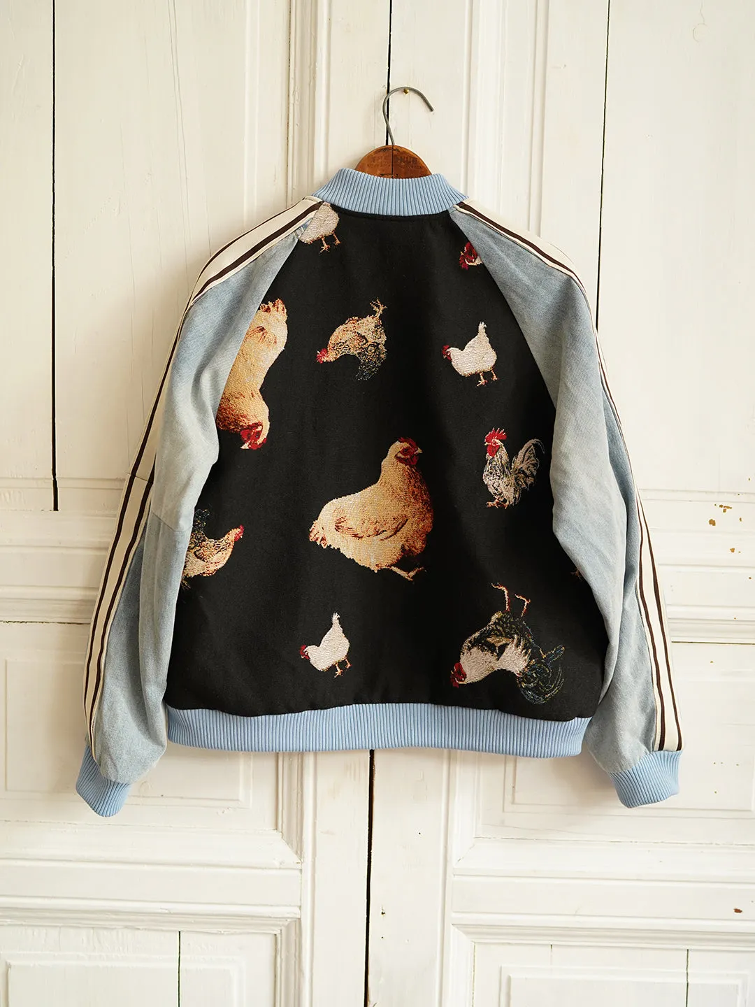 Unlogical Poem Sporty Style Denim Patchwork Yarn-dyed Souvenir Jacket