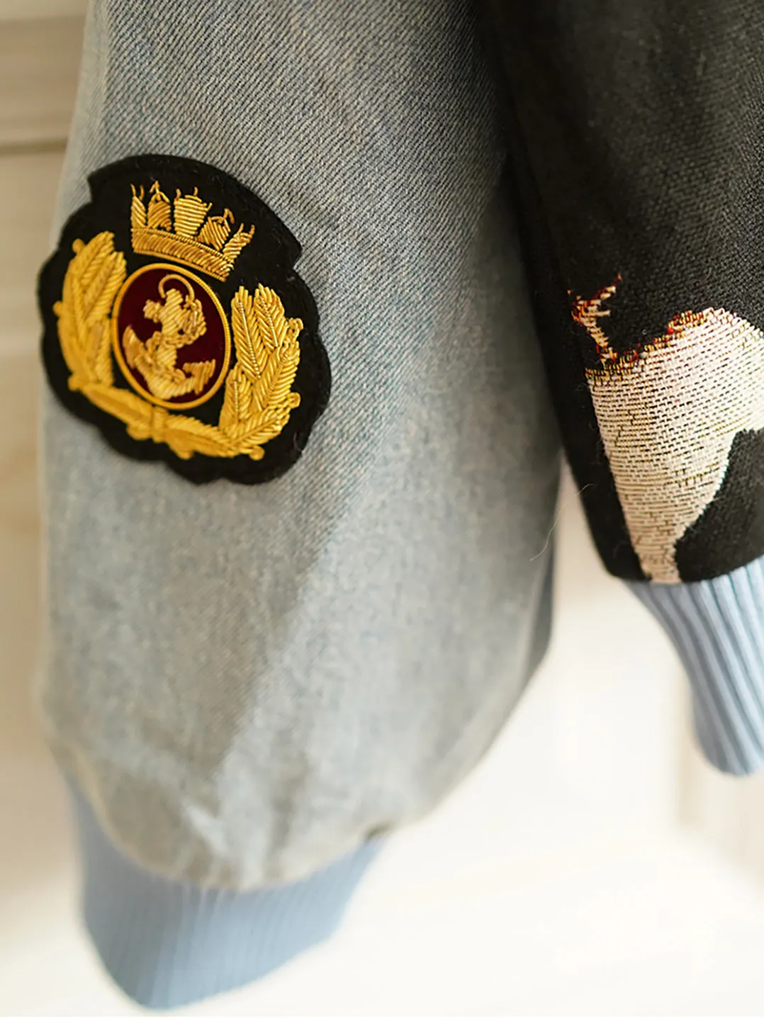 Unlogical Poem Sporty Style Denim Patchwork Yarn-dyed Souvenir Jacket